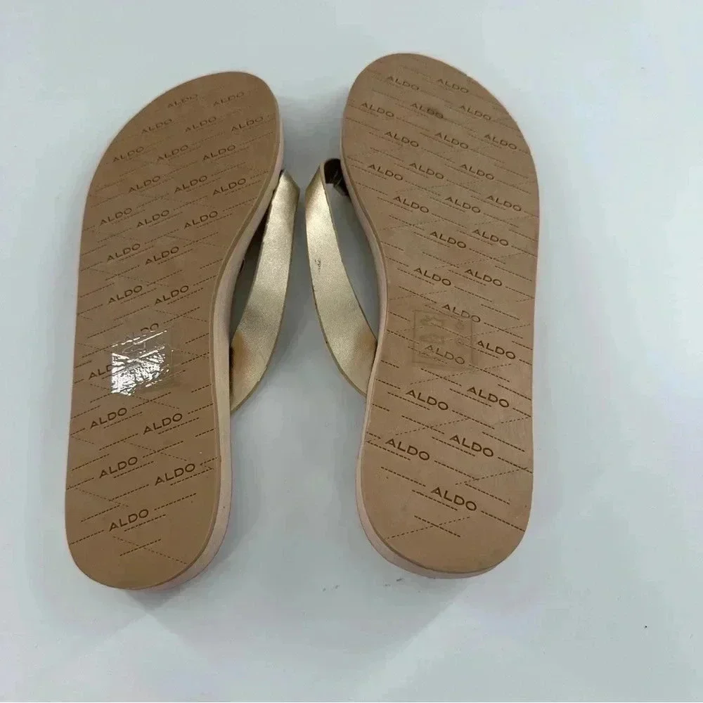 Aldo womens sandals size 9 40 gold leather flip flops coastal resort wear